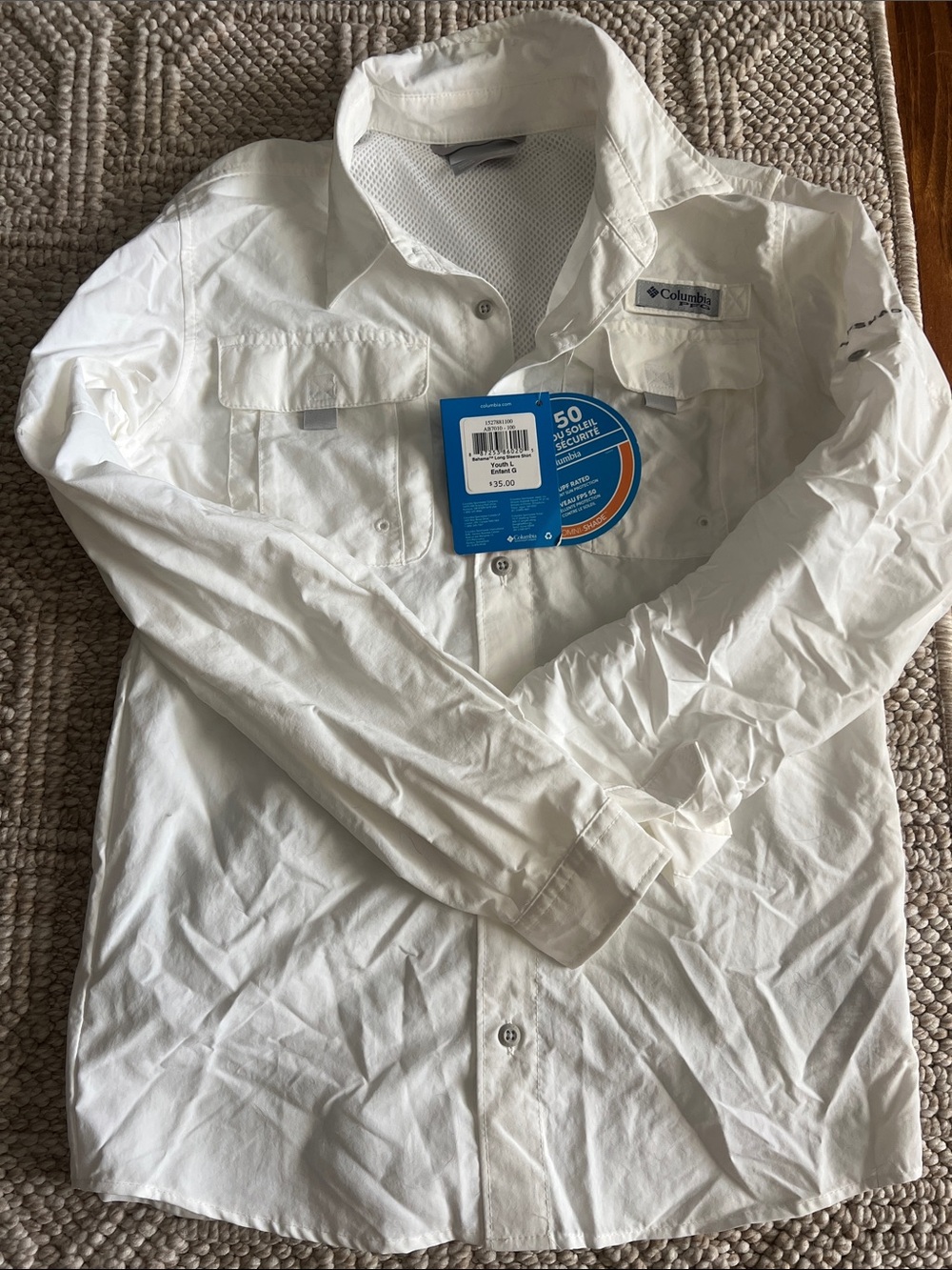 Columbia big boys White Lightweight Long-Sleeve Fishing Shirt